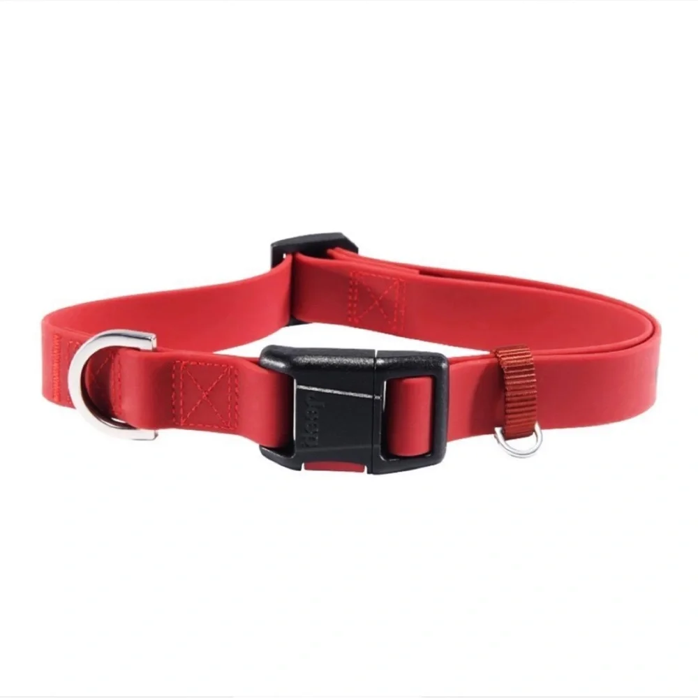 Jeep Red Slick Rock Rubber Dog Collar Ultra Strong‎ Waterproof Size L 18-26